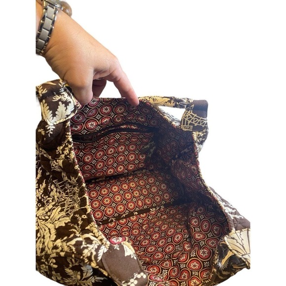 Vera Bradley Imperial Toile Large Hobo Shoulder Bag Brown White Pink Birds - Picture 10 of 16